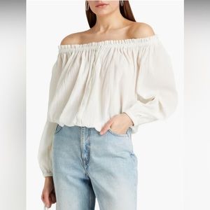 Rag and bone off the shoulder linen/ cotton top